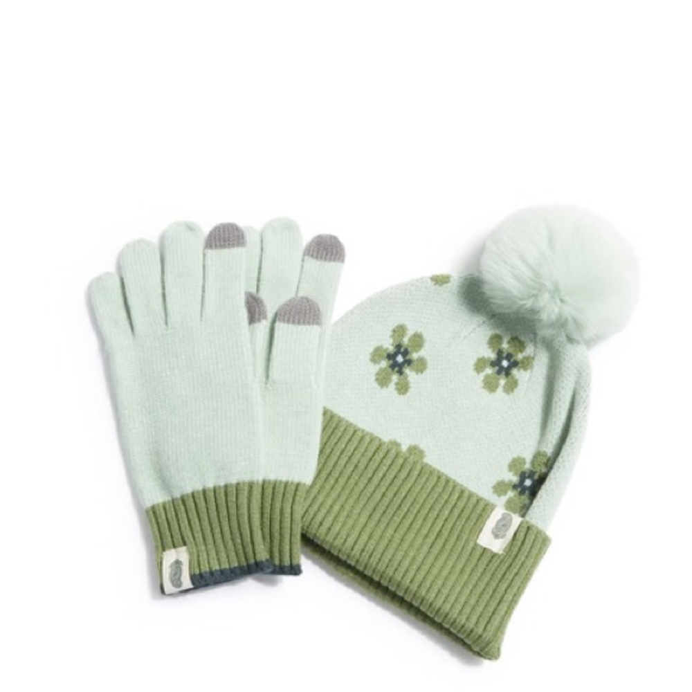 Vera Bradley Mint Green Floral Hat and Gloves Set